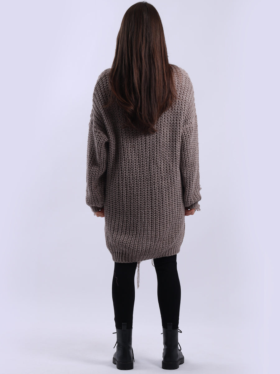 Women Longline Fringe Chunky Knit Jumper