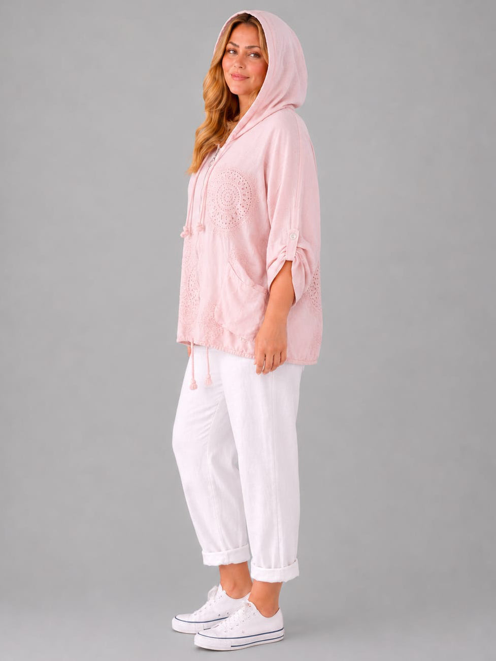 Plus Size Embroidered Lagenlook Cotton Jacket