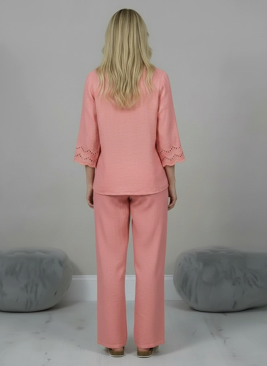 Eyelet Sleeves Linen Crop Boxy Top