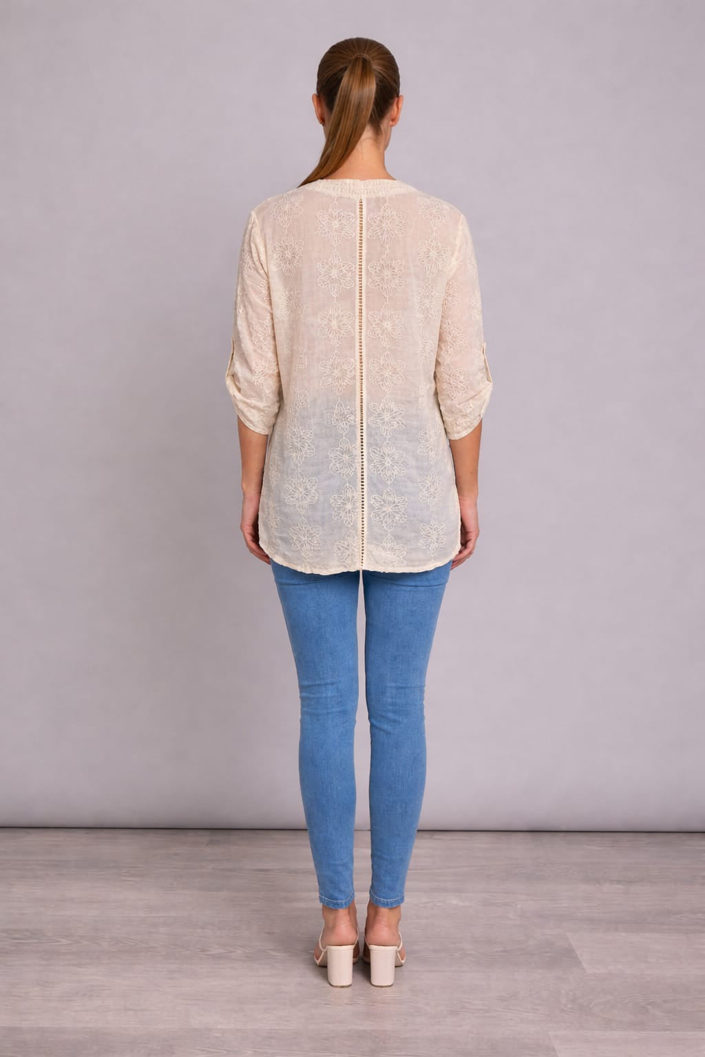 Women Crochet Embroidery Button Down Top