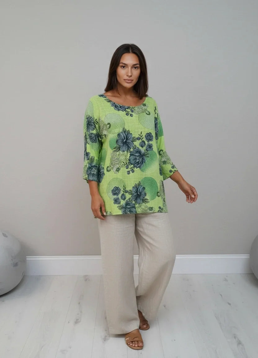 Cotton Lagenlook Shirt Lime Green
