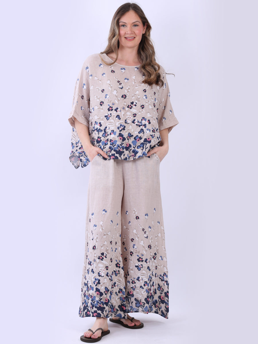 Floral Linen Top Beige