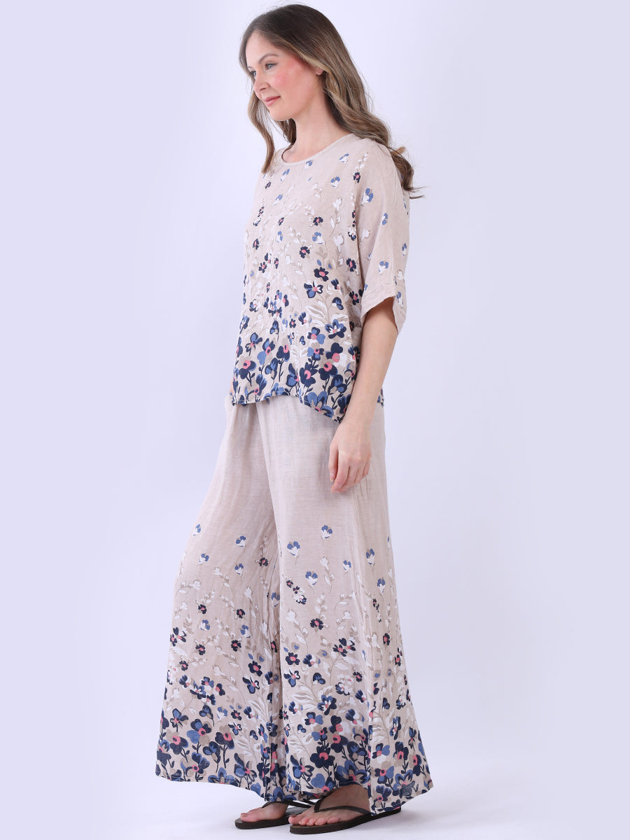 Ladies Batwing Floral Linen Top