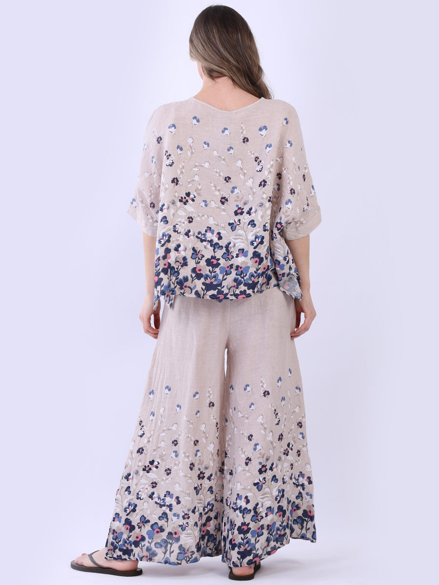 Ladies Batwing Floral Linen Top