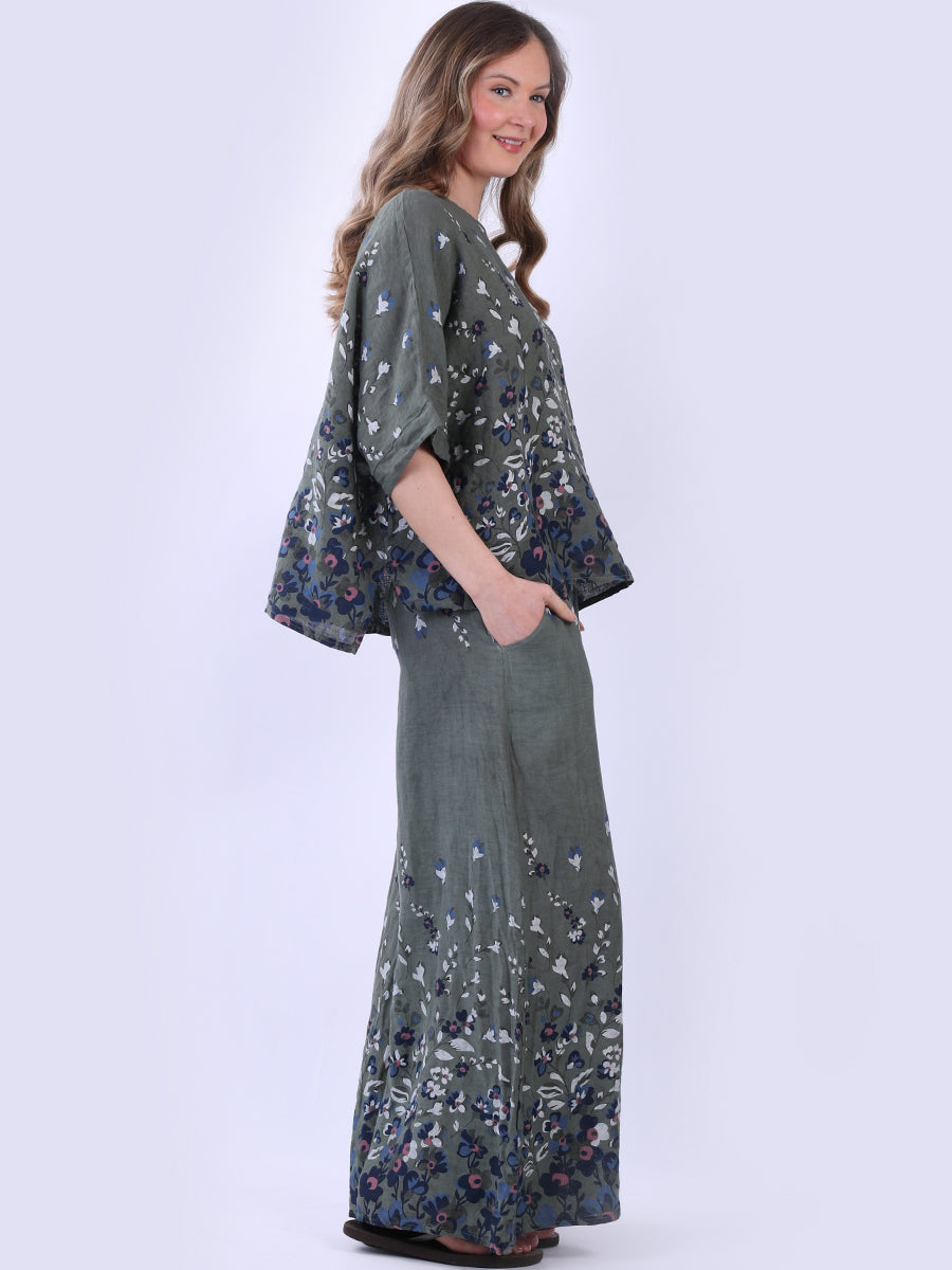 Ladies Batwing Floral Linen Top