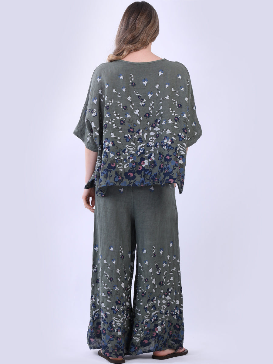 Ladies Batwing Floral Linen Top