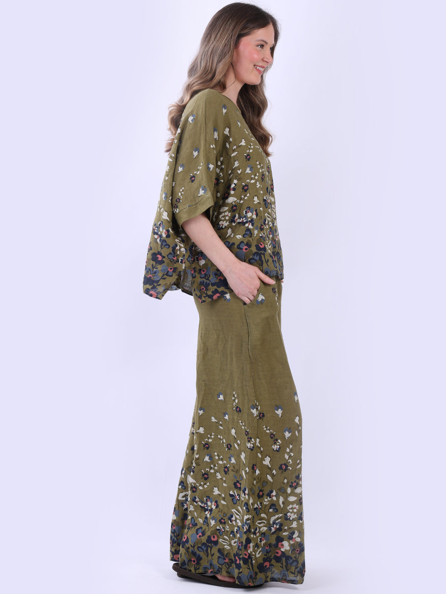 Ladies Batwing Floral Linen Top