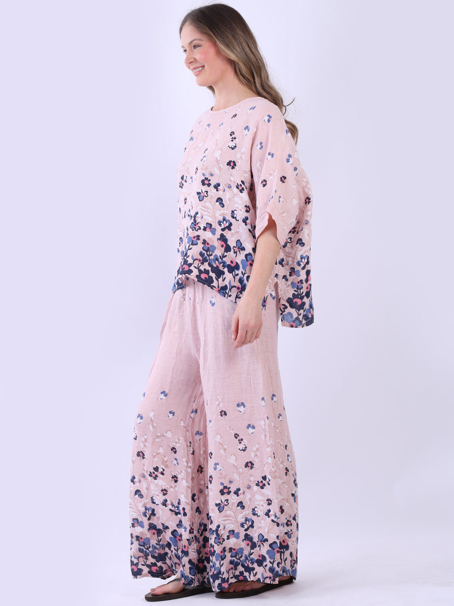 Ladies Batwing Floral Linen Top