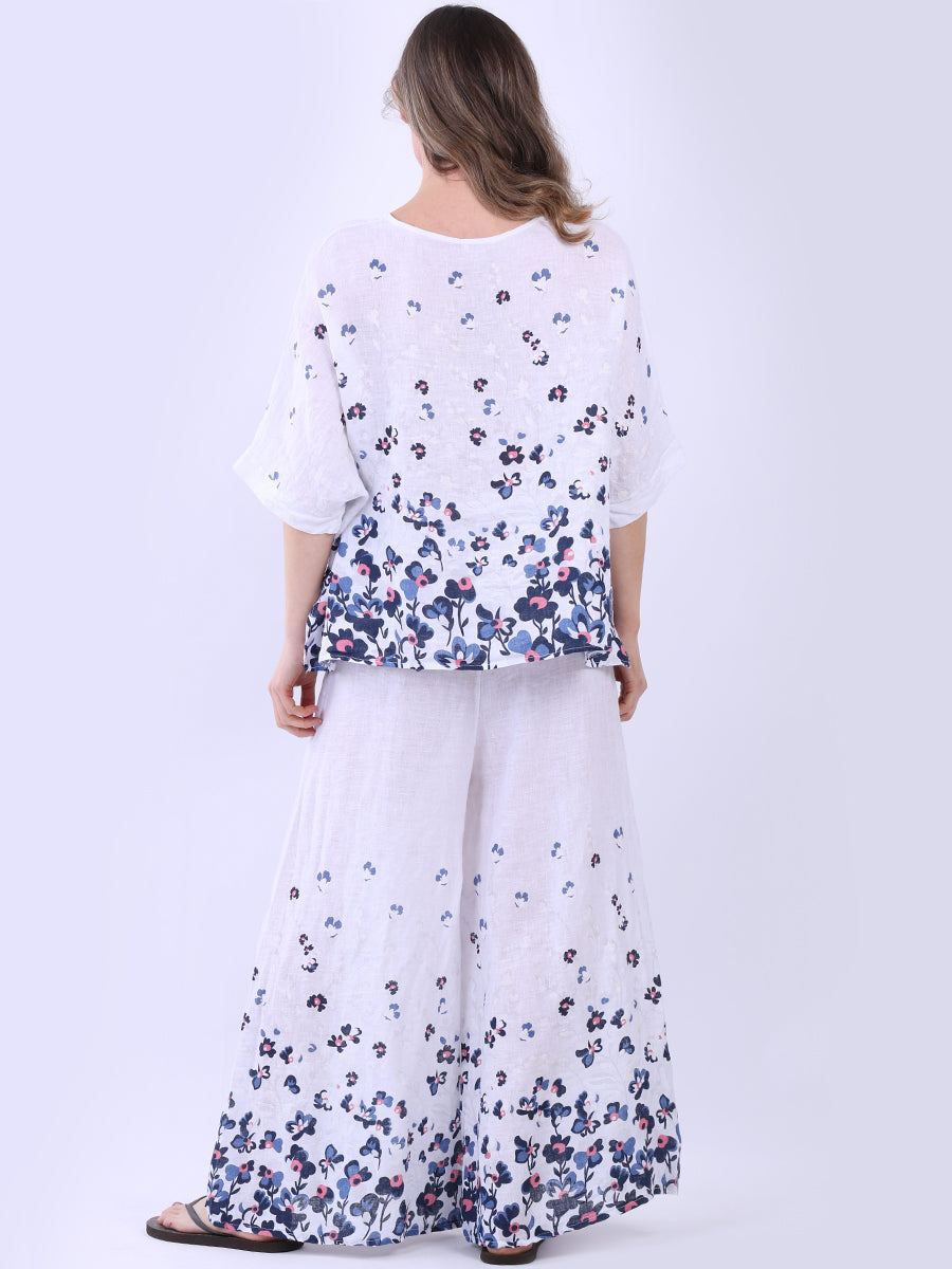 Ladies Batwing Floral Linen Top