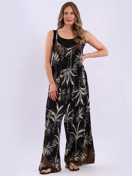 Floral Oversized Cotton Jumpsuit Black