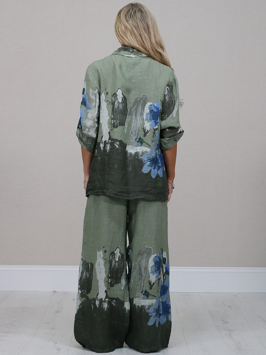 Made In Italy Floral Front Button Linen Jacket