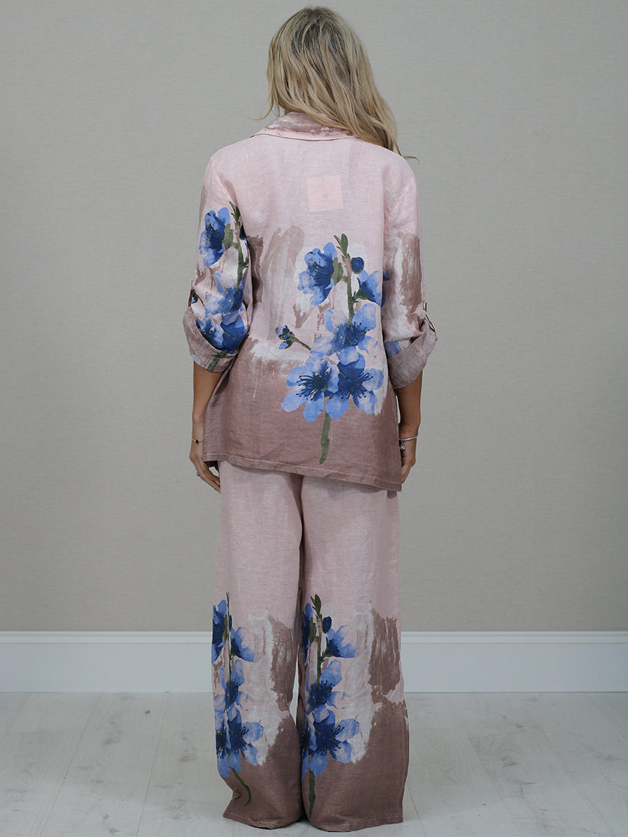 Made In Italy Floral Front Button Linen Jacket