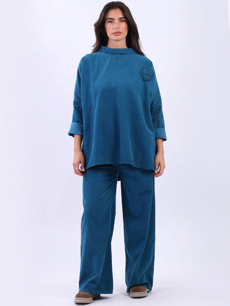 Cotton Corduroy Baggy Top Teal