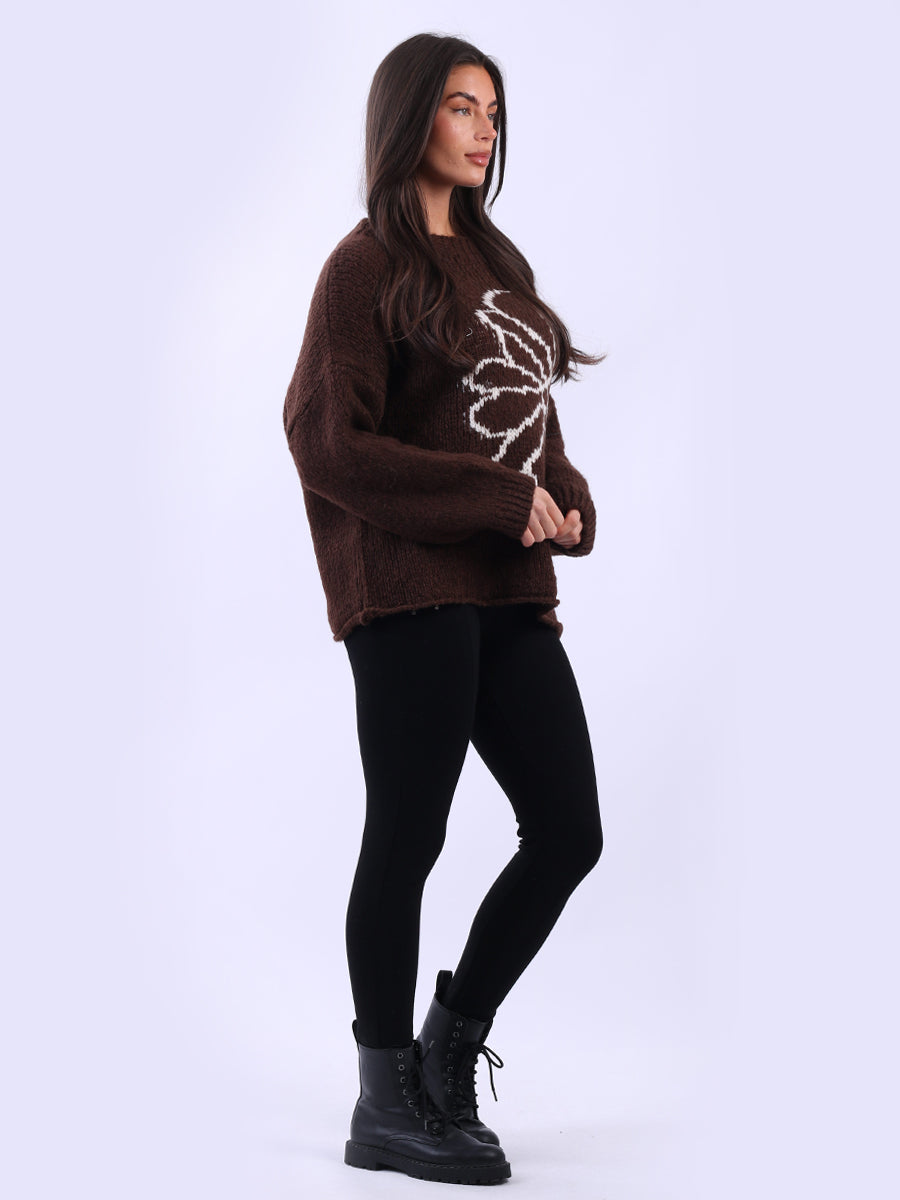 Drop Shoulder Floral Knit Wooly Jumper