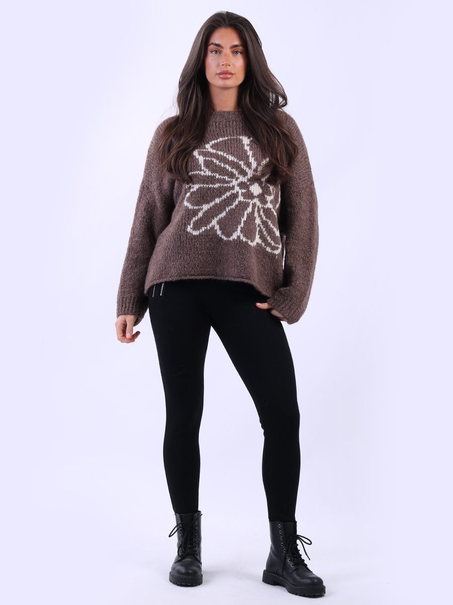 Floral Knit Baggy Wool Jumper Dark Mocha