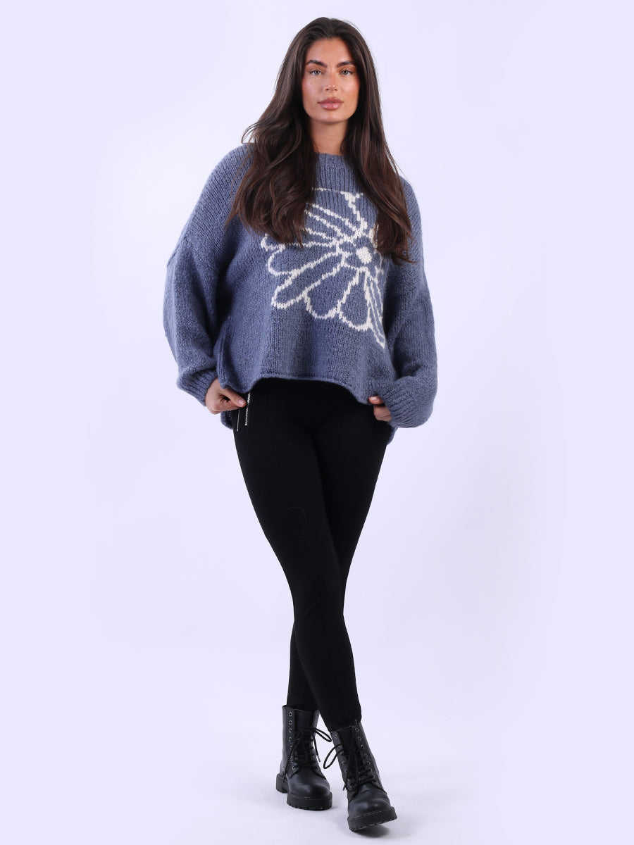 Floral Knit Baggy Wool Jumper Denim