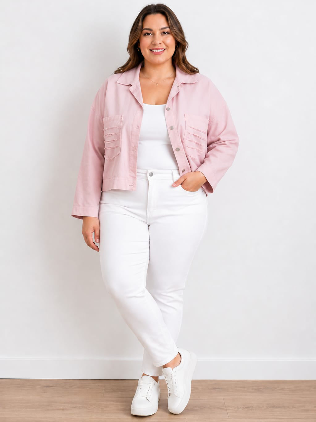 Plus Size Women Buttoned Crop Jacket