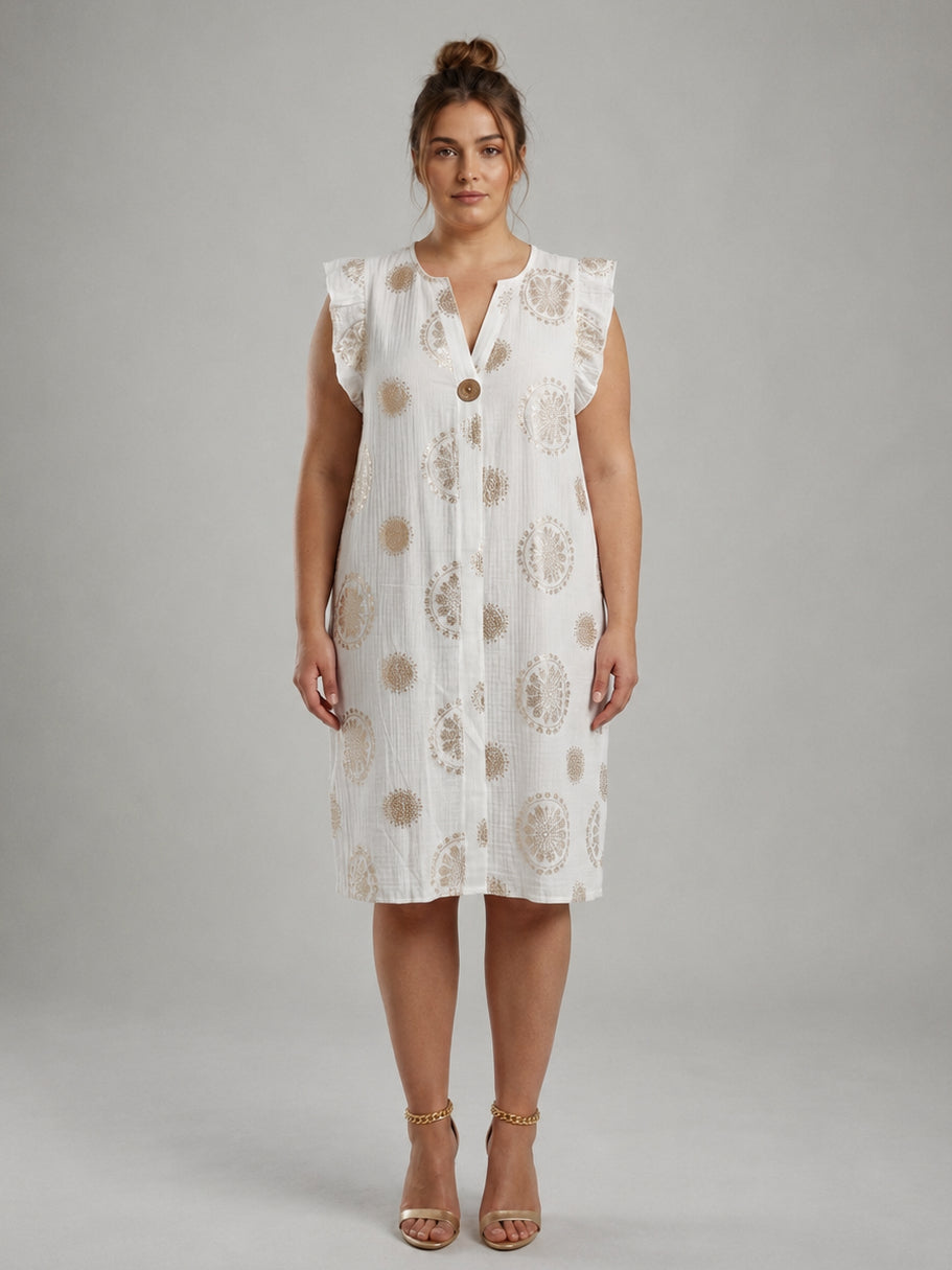 God Foil Cotton Plus Size Dress Beige