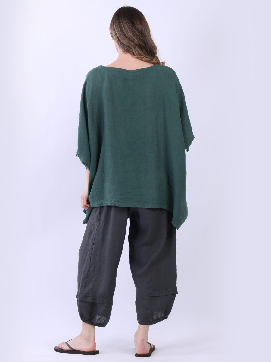 Women Solid Linen Batwing Top