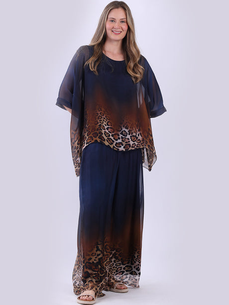 Batwing Silk Tunic Top Navy