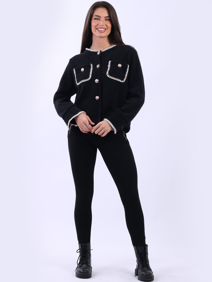 Contrast Stitch Crop Jacket Black