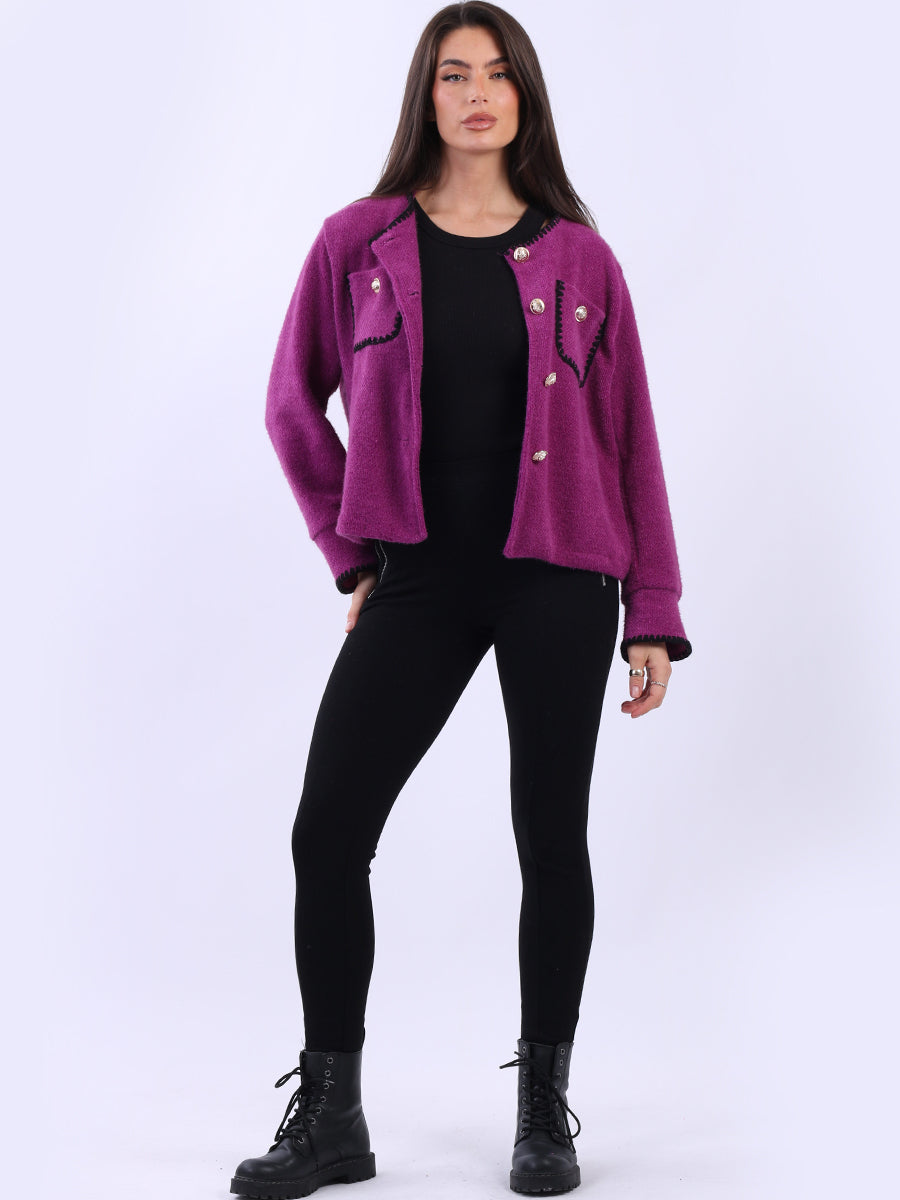 Whipstitch Buttoned Crop Jacket