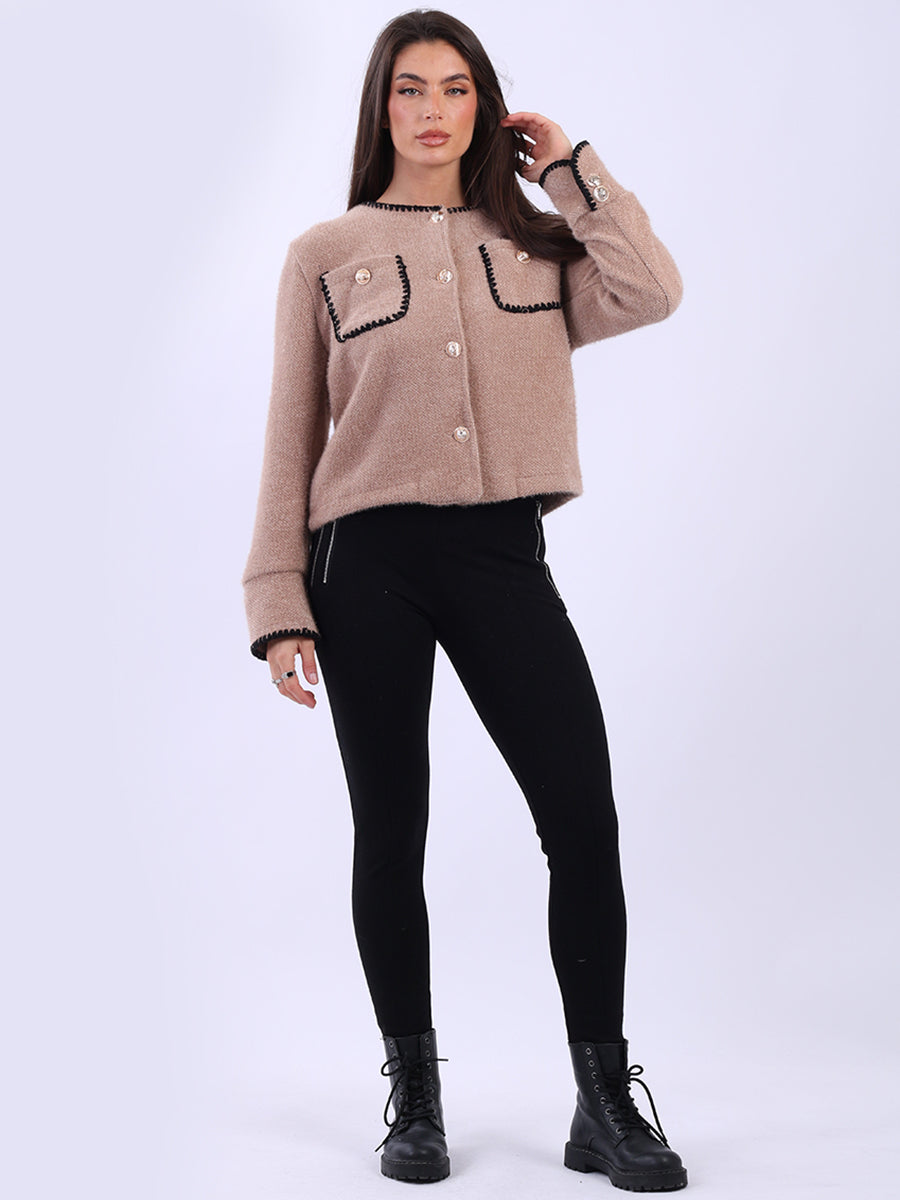 Contrast Stitch Crop Jacket Mocha