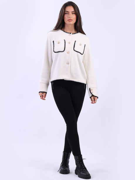 Contrast Stitch Crop Jacket Off White