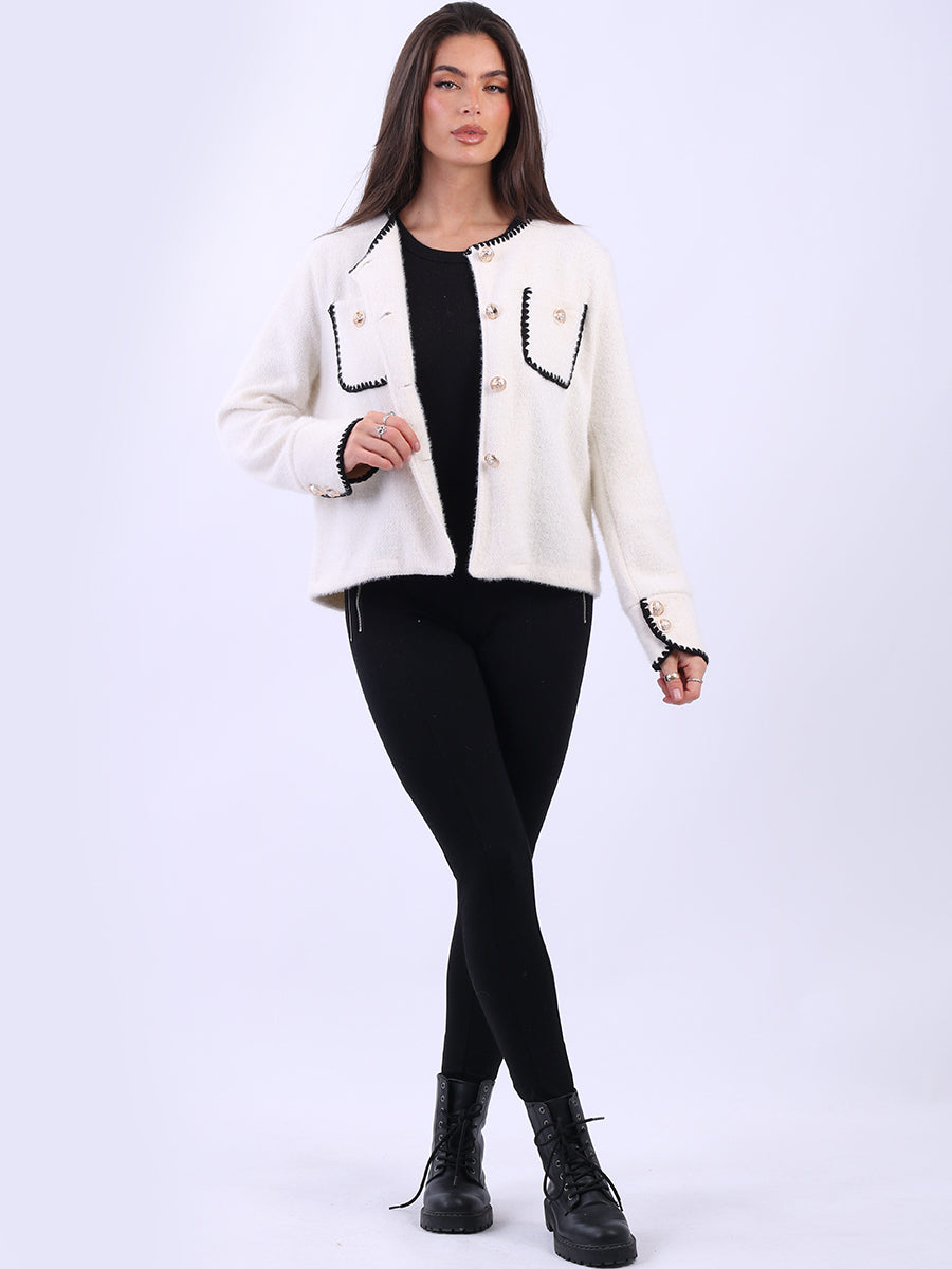 Whipstitch Buttoned Crop Jacket