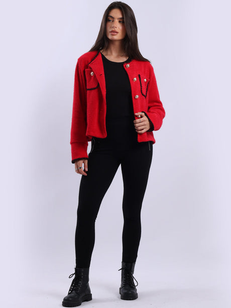Whipstitch Buttoned Crop Jacket