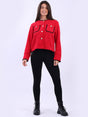 Contrast Stitch Crop Jacket Red