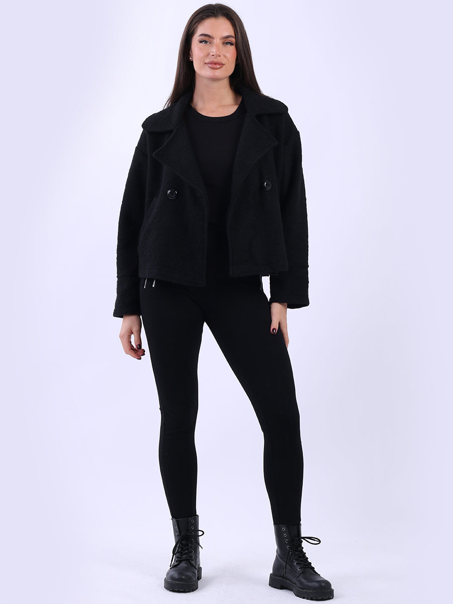 Plain Woolen Double Breast Crop Coat
