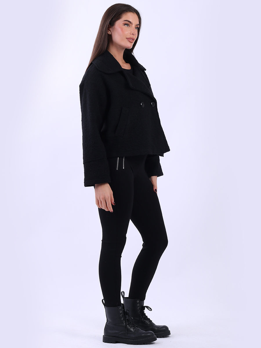 Plain Woolen Double Breast Crop Coat