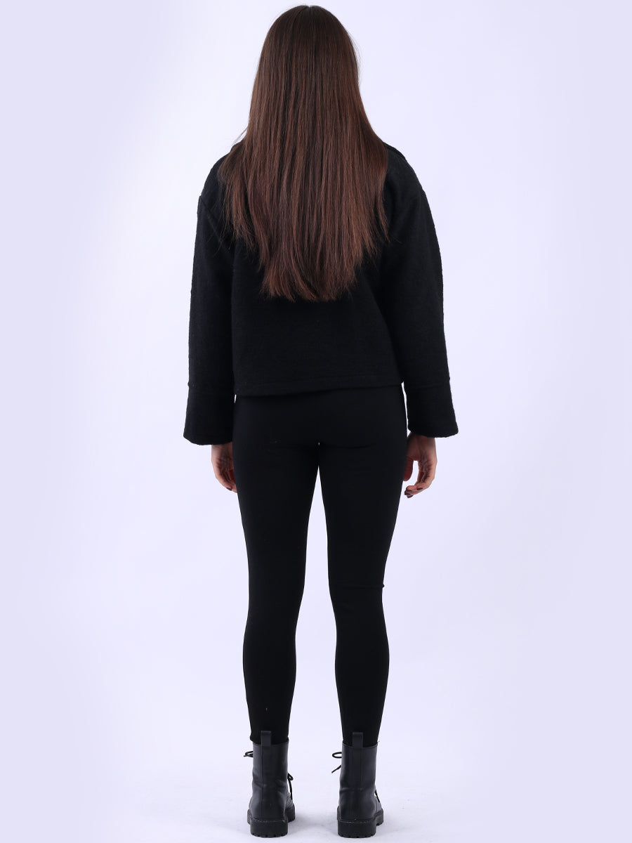 Plain Woolen Double Breast Crop Coat