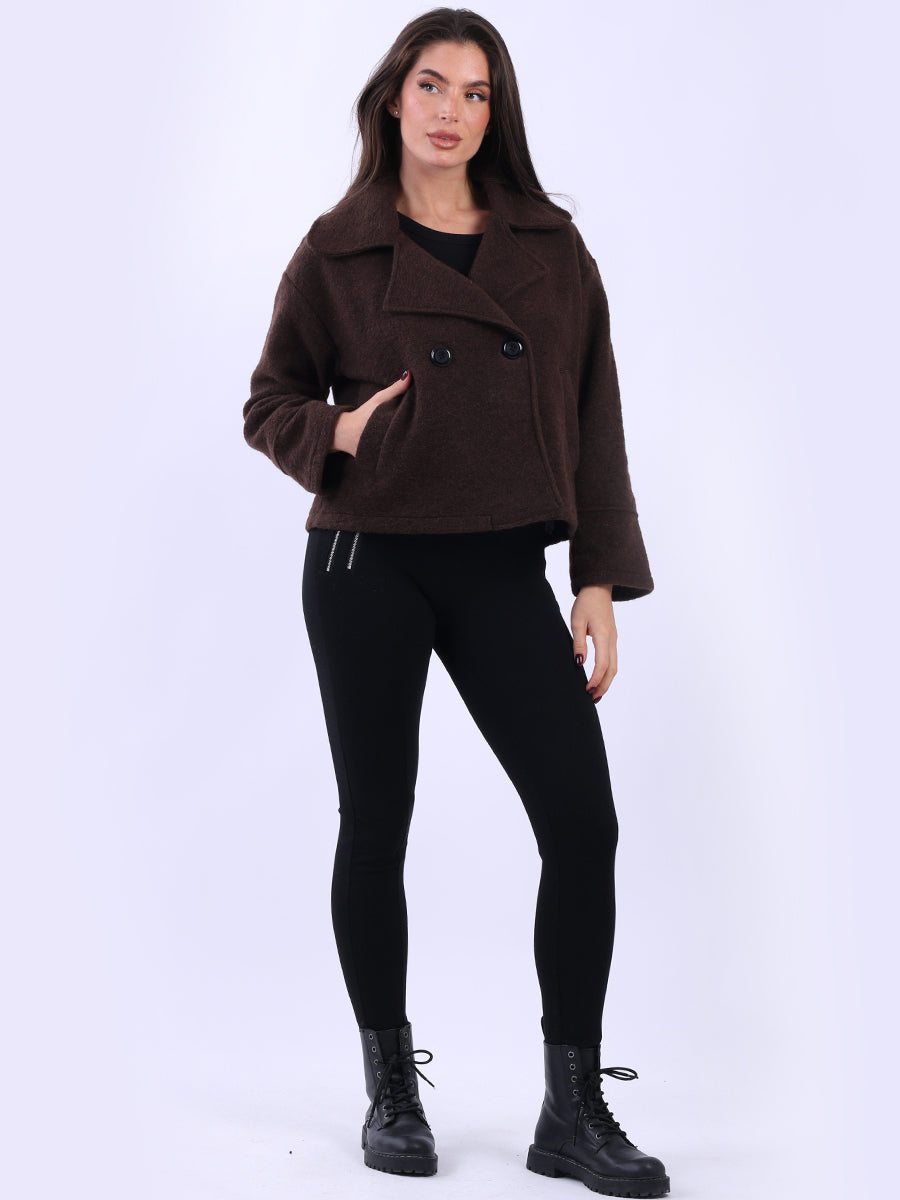 Double Breast Crop Woolen Coat Chocolate
