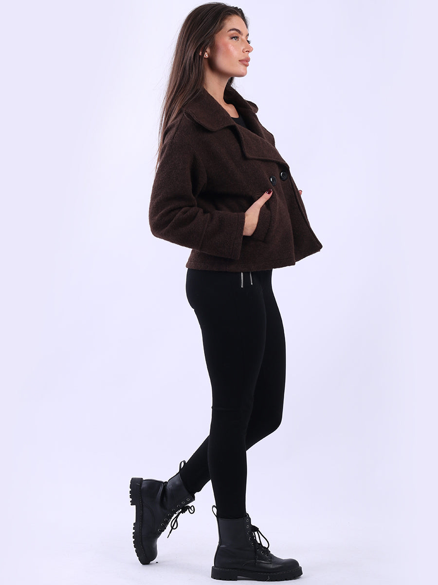 Plain Woolen Double Breast Crop Coat