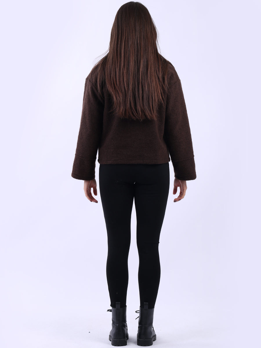 Plain Woolen Double Breast Crop Coat