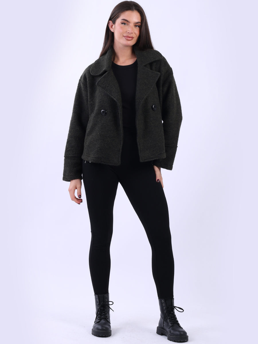 Double Breast Crop Woolen Coat Khaki
