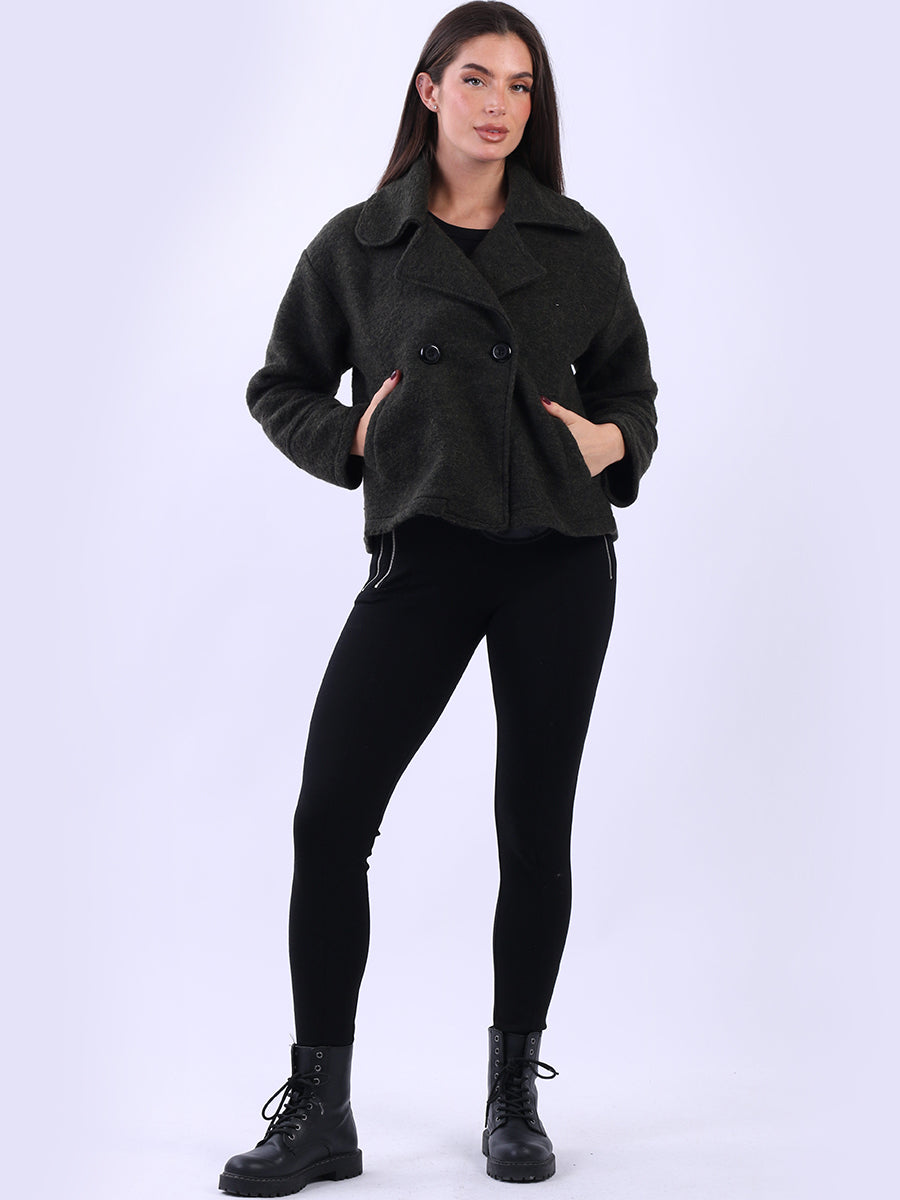 Plain Woolen Double Breast Crop Coat