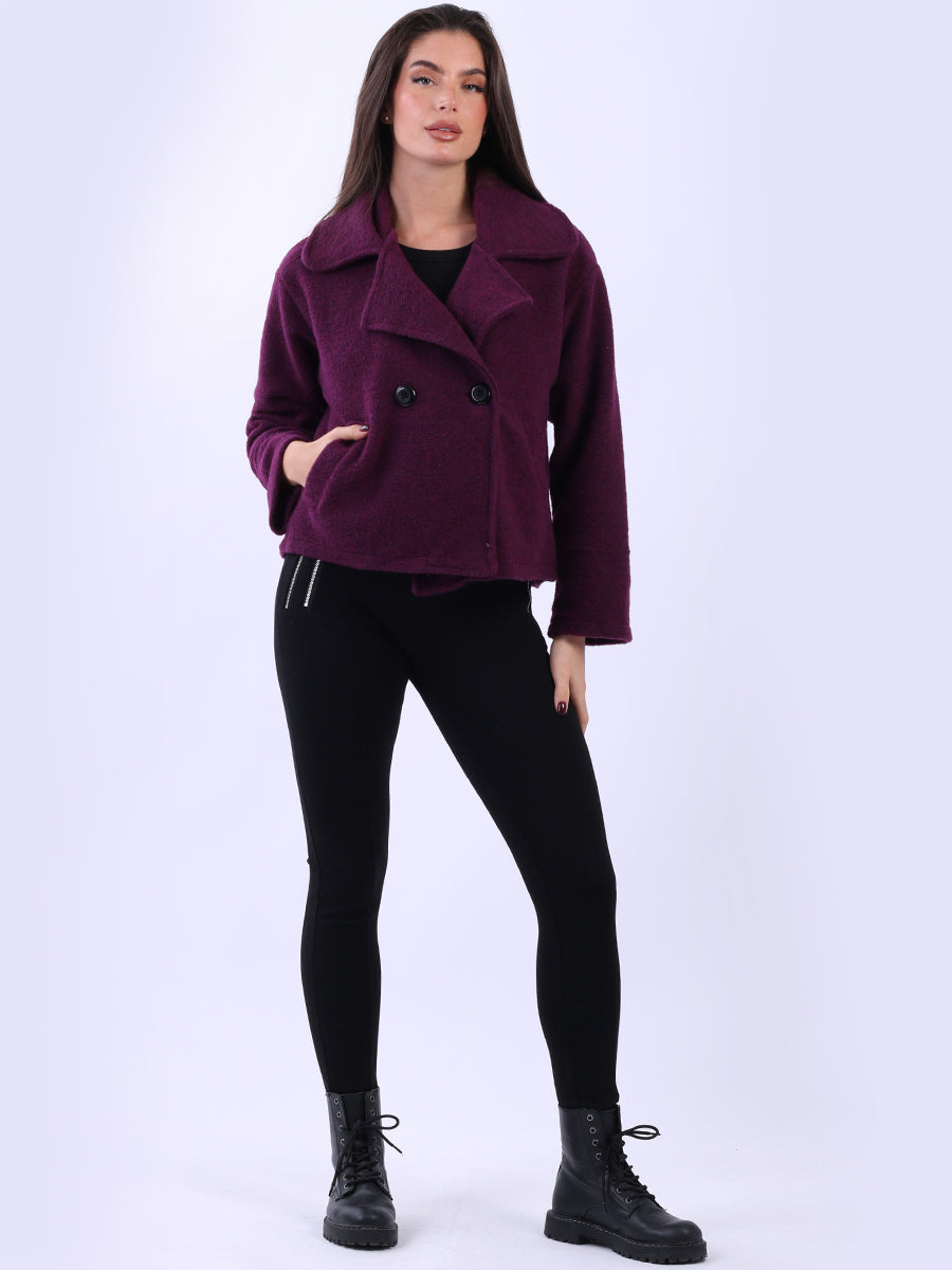 Double Breast Crop Woolen Coat Magenta