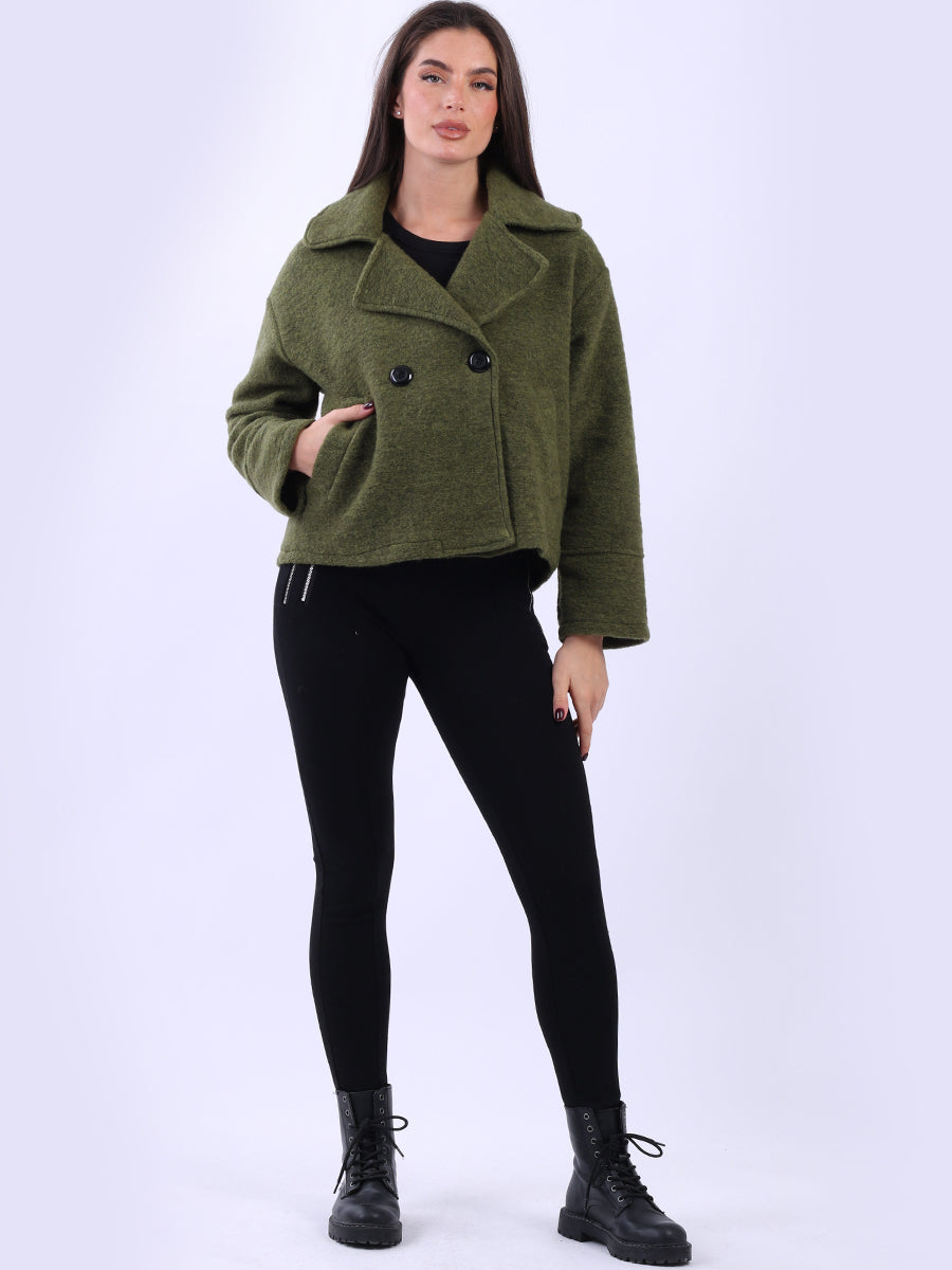 Double Breast Crop Woolen Coat Olive