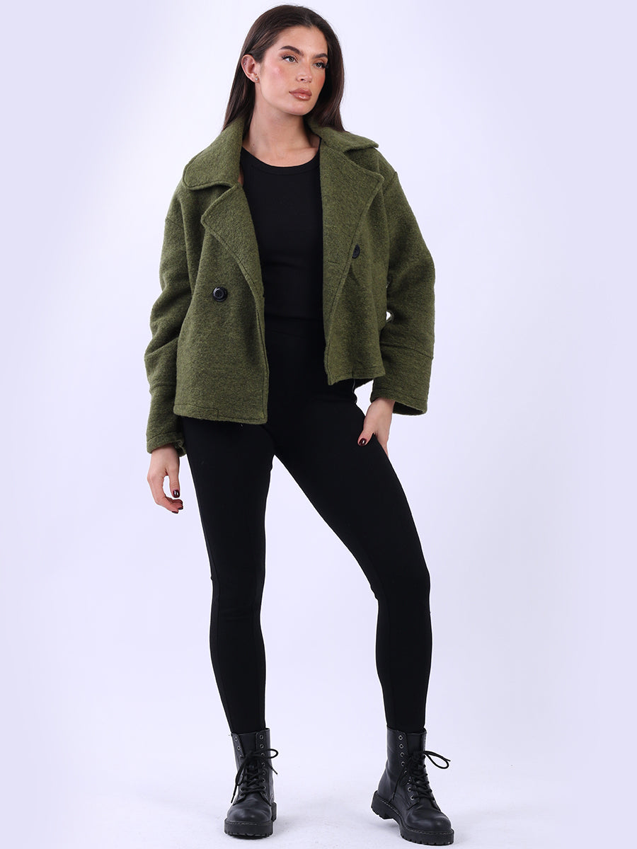 Plain Woolen Double Breast Crop Coat
