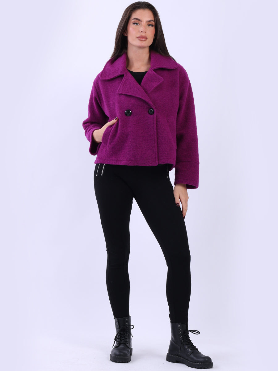Double Breast Crop Woolen Coat Purple