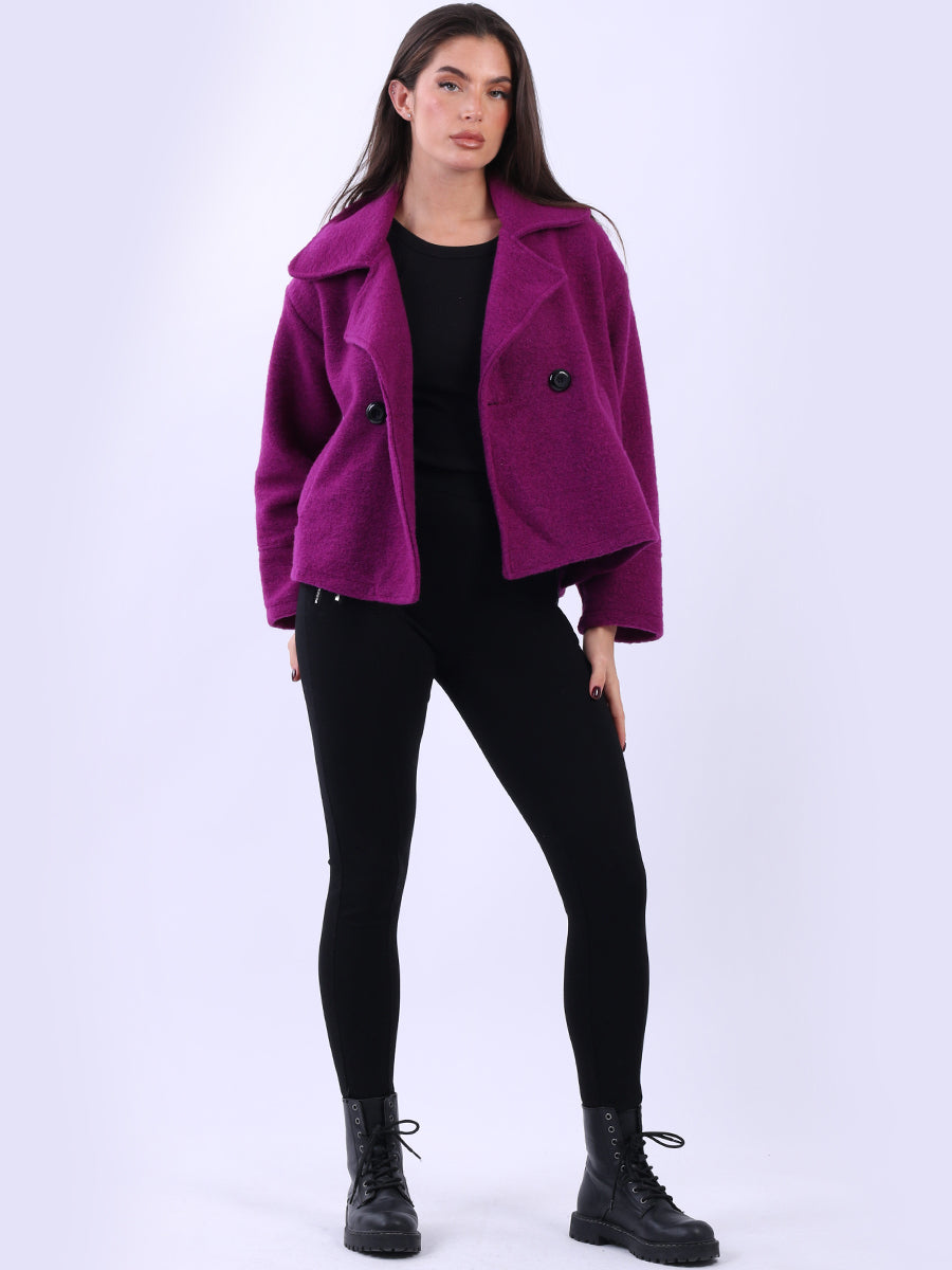 Plain Woolen Double Breast Crop Coat