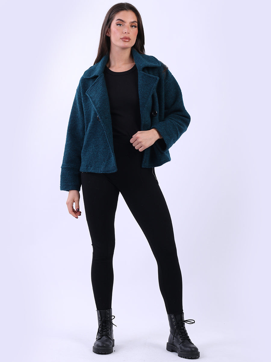 Plain Woolen Double Breast Crop Coat