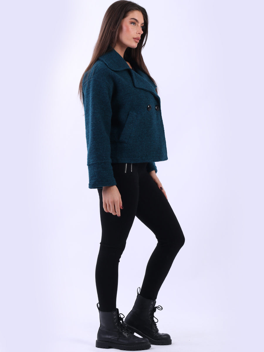 Plain Woolen Double Breast Crop Coat