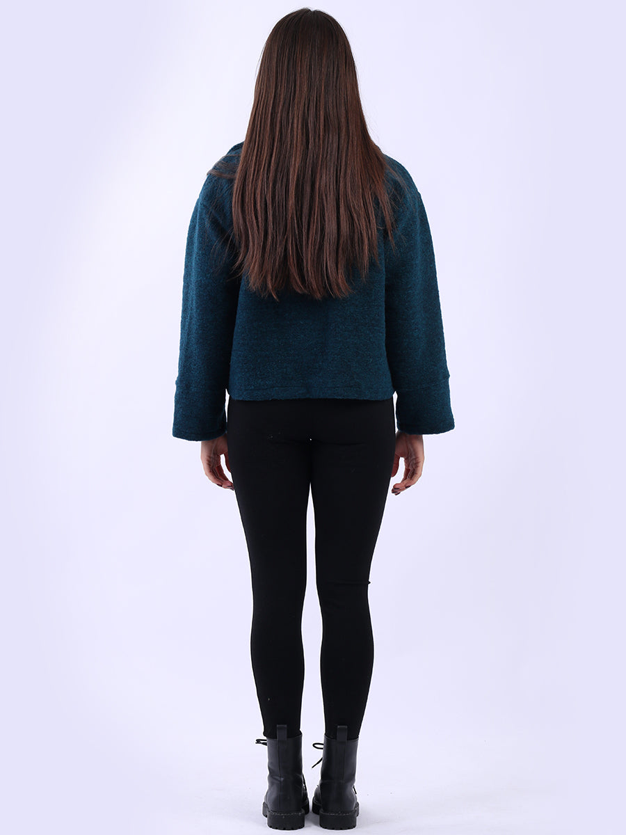 Plain Woolen Double Breast Crop Coat