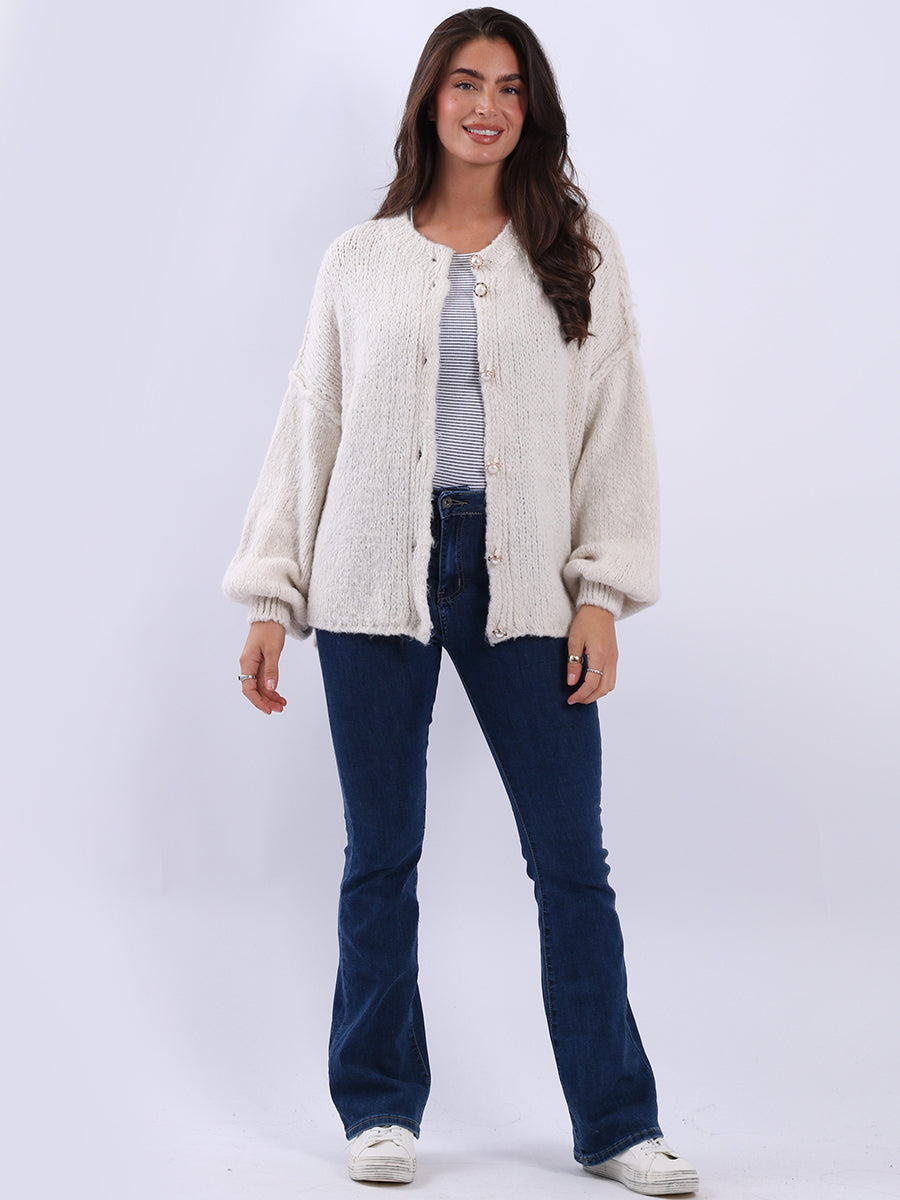 Button Down Crop Cardigan Beige