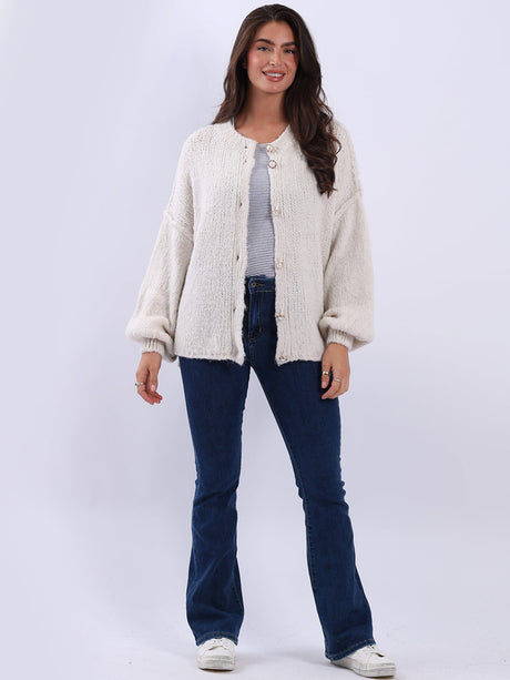 Button Down Crop Cardigan Beige