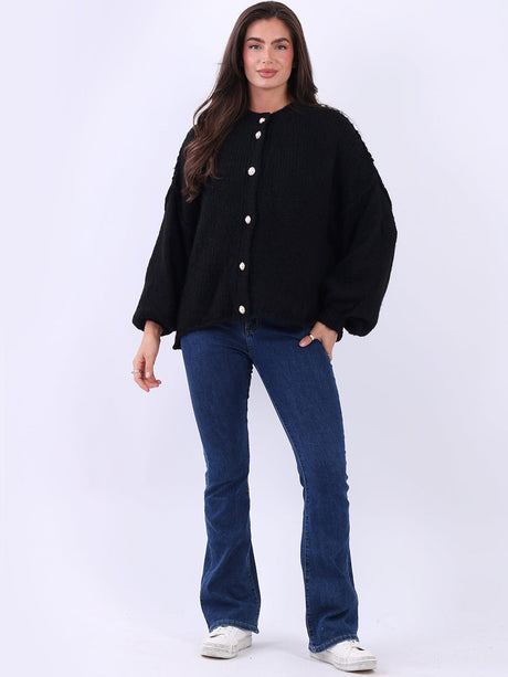 Button Down Crop Cardigan Black
